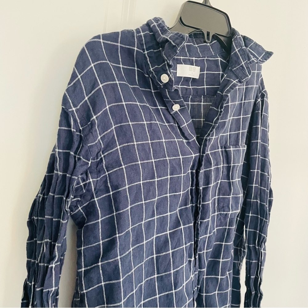 Uniqlo Blue White Plaid Button Down Shirt Size M - Picture 3 of 14